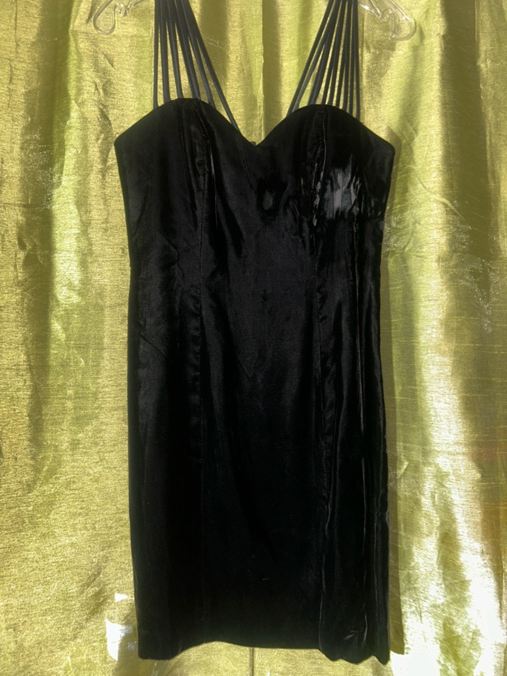 Black Velvet Mini Dress with Multi-Strap Detail